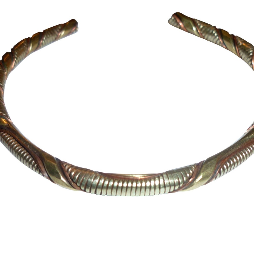 Vintage Mixed Metal Brass Copper Twisted Ribbed Cuff Bracelet Tribal Boho Unisex